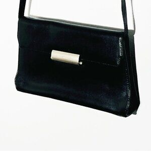 Vintage Mandarina Duck Black Leather Crossbody Bag Silver hardware